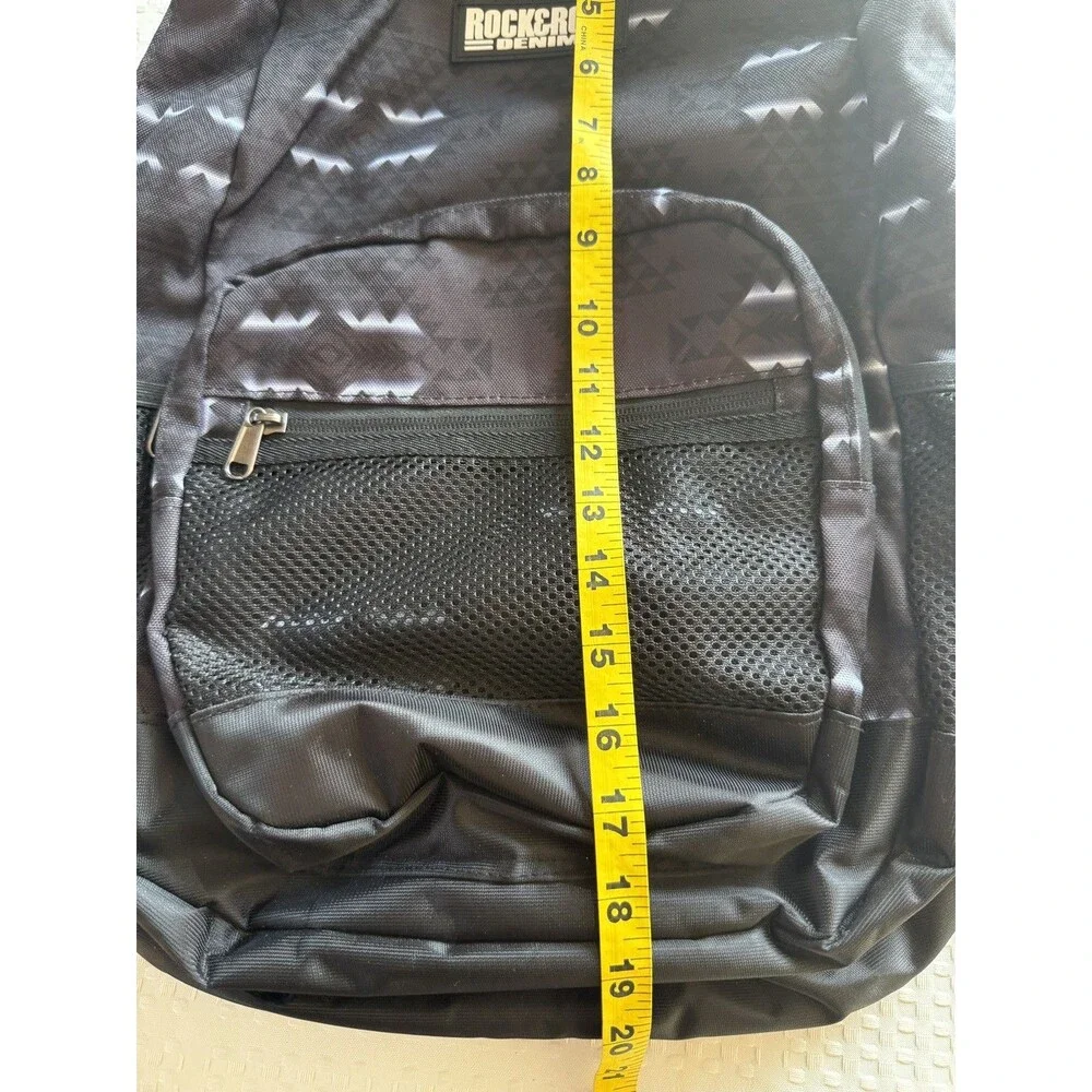 Rock & Roll Denim Large Black Backpack Mesh Pockets Western Zippers Unisex
